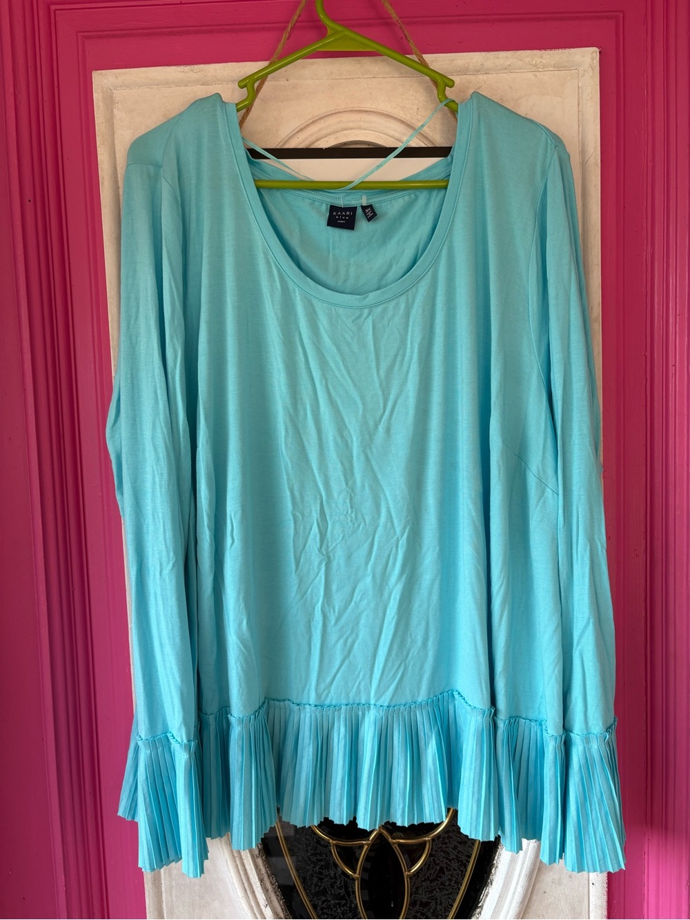 Kaari Blue Aqua Long Sleeve Ruffle Hem Tunic